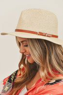 MH0072 Leather Band Fedora Straw Hat - MiMi Wholesale