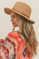 MH0072 Leather Band Fedora Straw Hat - MiMi Wholesale