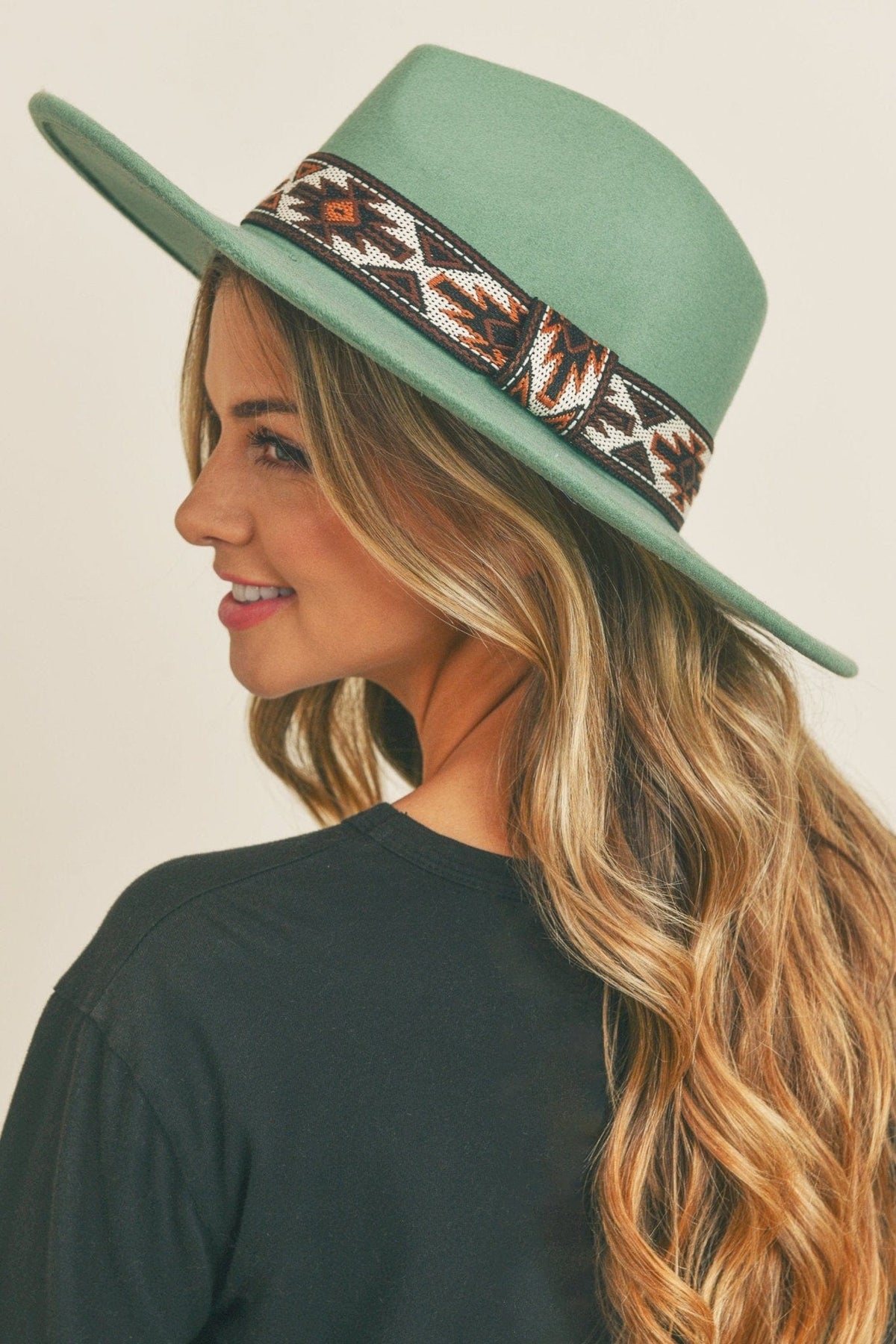 MH0086 Aztec Band Felt Fedora Hat - MiMi Wholesale