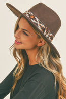 MH0086 Aztec Band Felt Fedora Hat - MiMi Wholesale