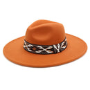 MH0086 Aztec Band Felt Fedora Hat - MiMi Wholesale