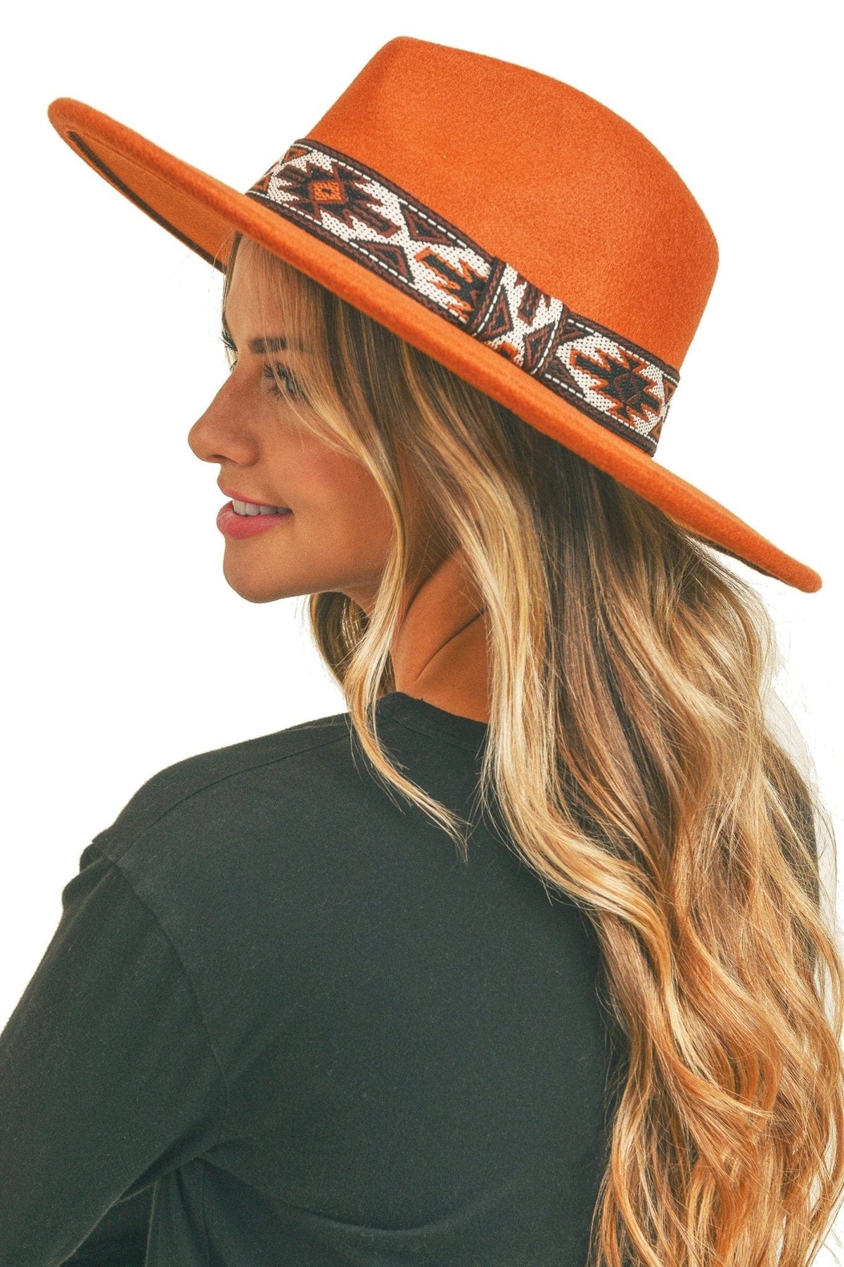 MH0086 Aztec Band Felt Fedora Hat - MiMi Wholesale