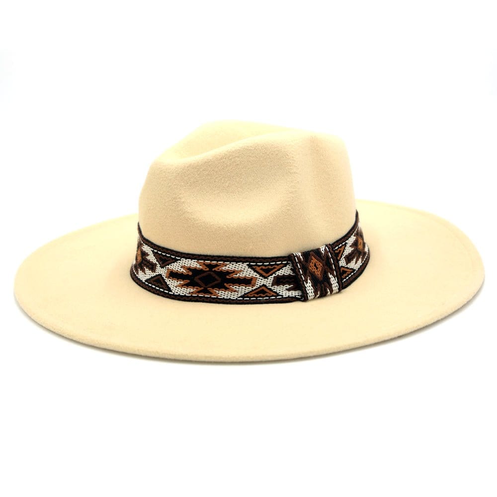MH0086 Aztec Band Felt Fedora Hat - MiMi Wholesale