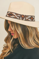 MH0086 Aztec Band Felt Fedora Hat - MiMi Wholesale