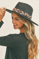 MH0086 Aztec Band Felt Fedora Hat - MiMi Wholesale
