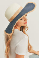 MH0094 Frayed Edge Straw Floppy Hat - MiMi Wholesale