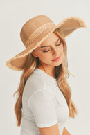 MH0094 Frayed Edge Straw Floppy Hat - MiMi Wholesale