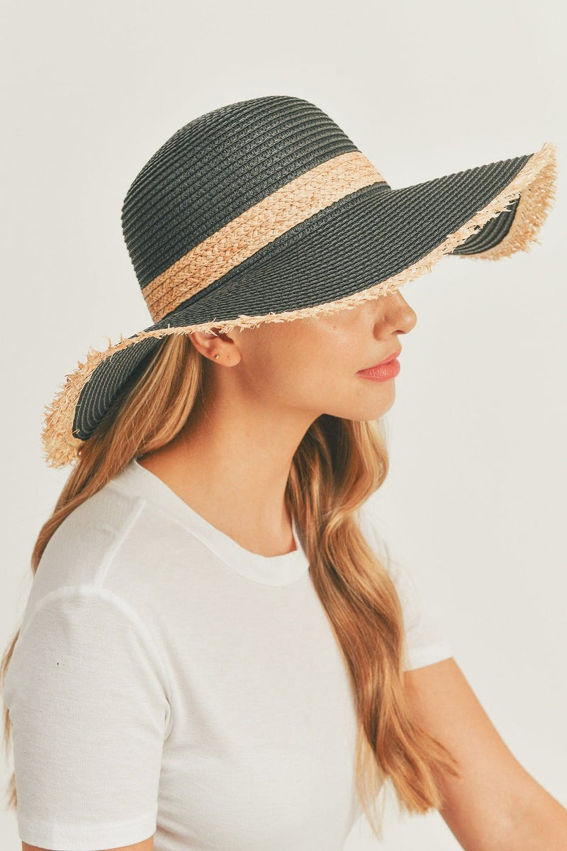 MH0094 Frayed Edge Straw Floppy Hat - MiMi Wholesale