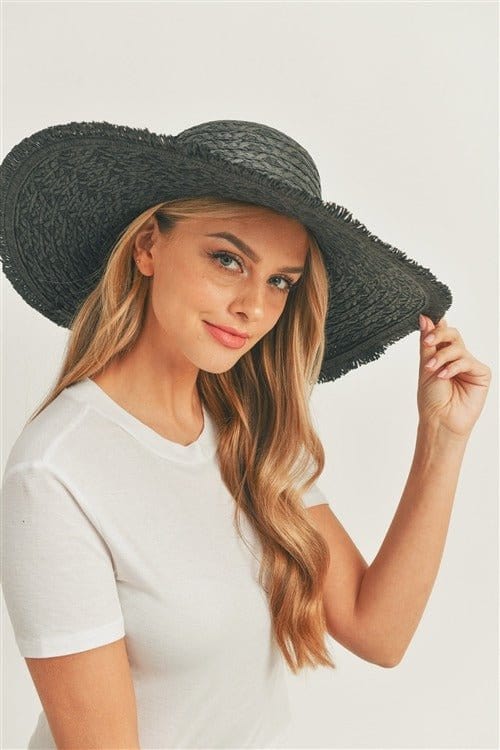 MH0095 Floppy Straw Sun Hat with Frayed Edges - MiMi Wholesale