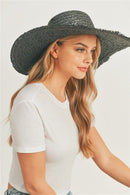 MH0095 Floppy Straw Sun Hat with Frayed Edges - MiMi Wholesale