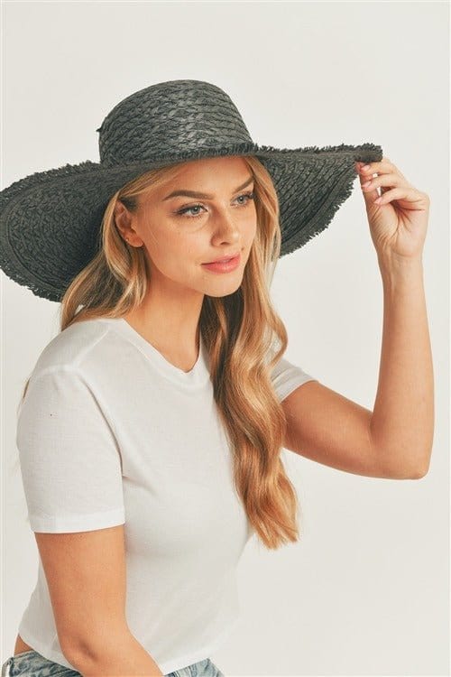 MH0095 Floppy Straw Sun Hat with Frayed Edges - MiMi Wholesale