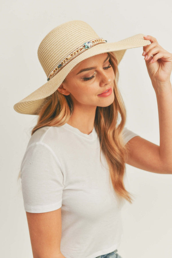 MH0103 Multi Beaded Band Floppy Hat - MiMi Wholesale