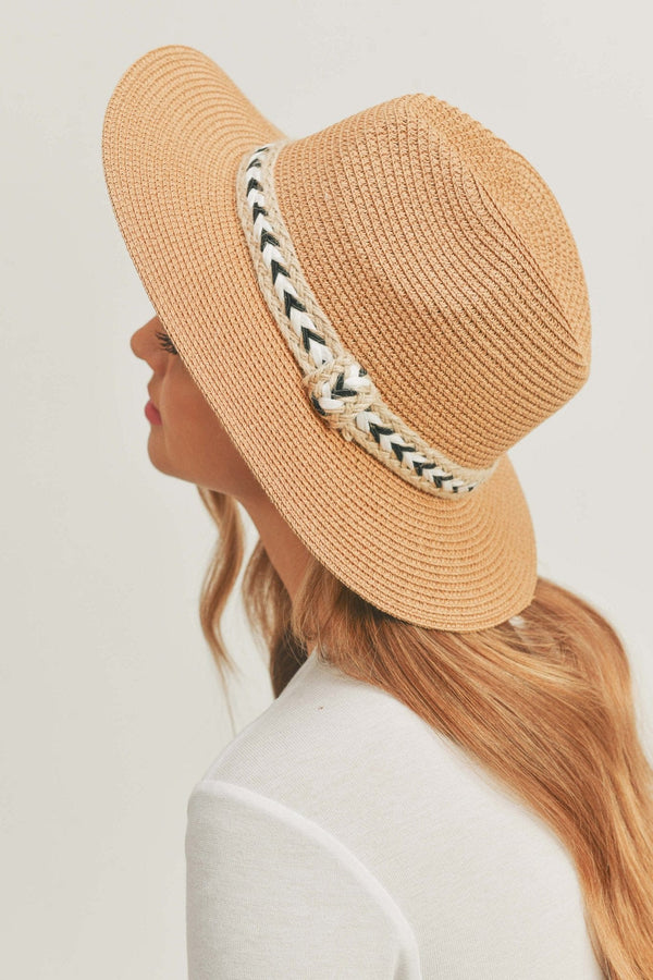 MH0108 Black and White Braided Jute Band Panama Hat - MiMi Wholesale