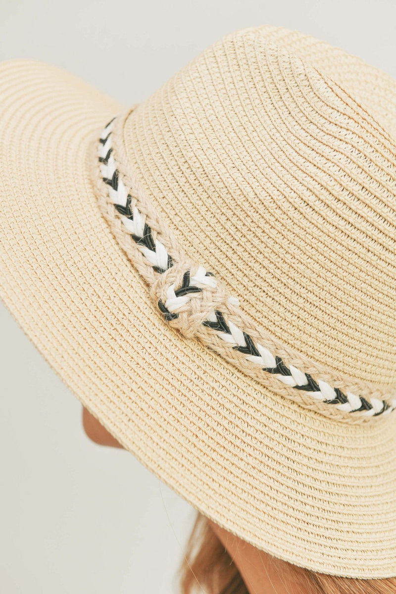 MH0108 Black and White Braided Jute Band Panama Hat - MiMi Wholesale