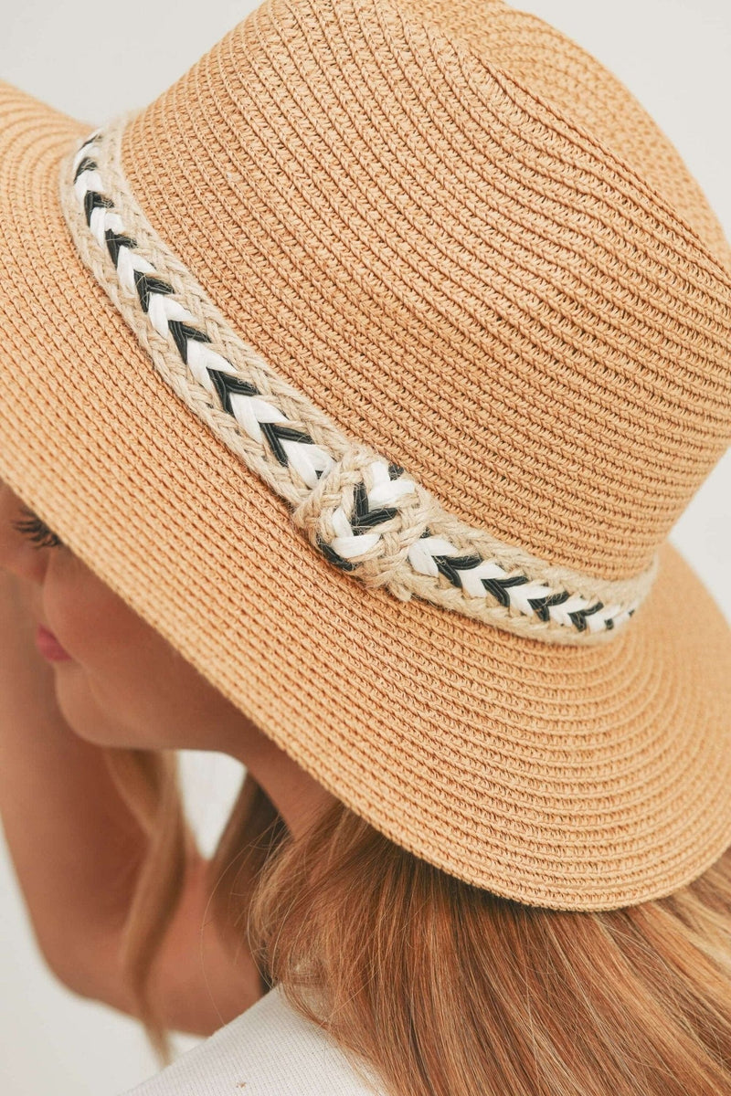 MH0108 Black and White Braided Jute Band Panama Hat - MiMi Wholesale