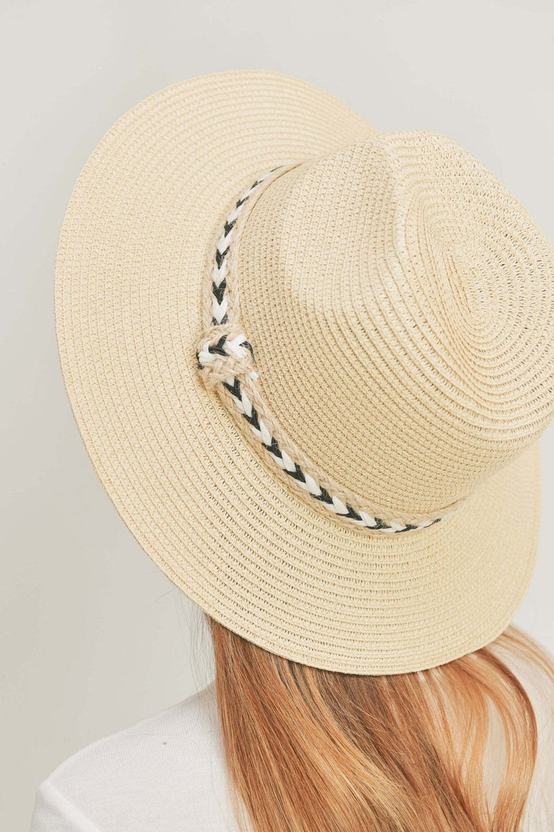 MH0108 Black and White Braided Jute Band Panama Hat - MiMi Wholesale