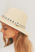 MH0108 Black and White Braided Jute Band Panama Hat - MiMi Wholesale