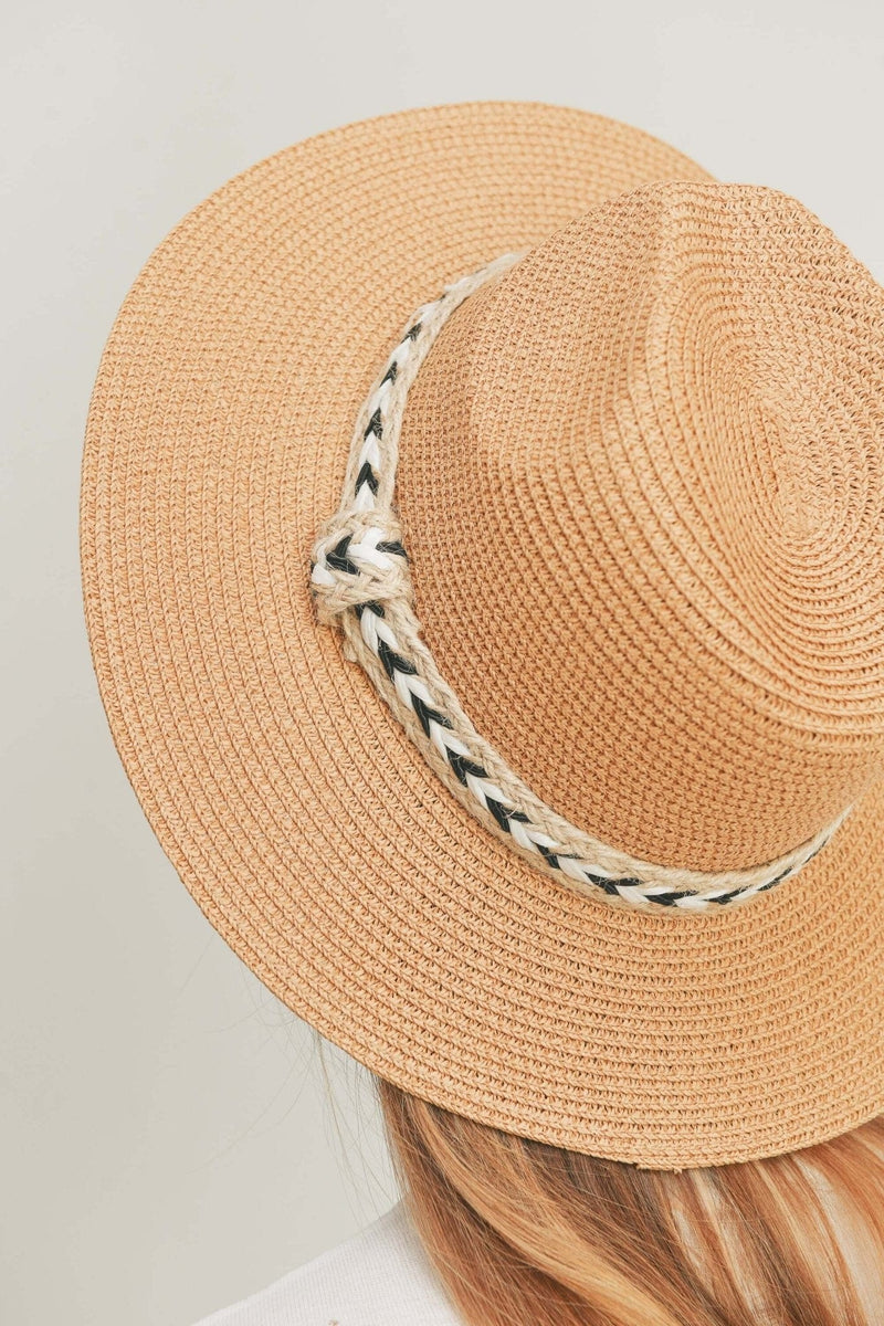 MH0108 Black and White Braided Jute Band Panama Hat - MiMi Wholesale