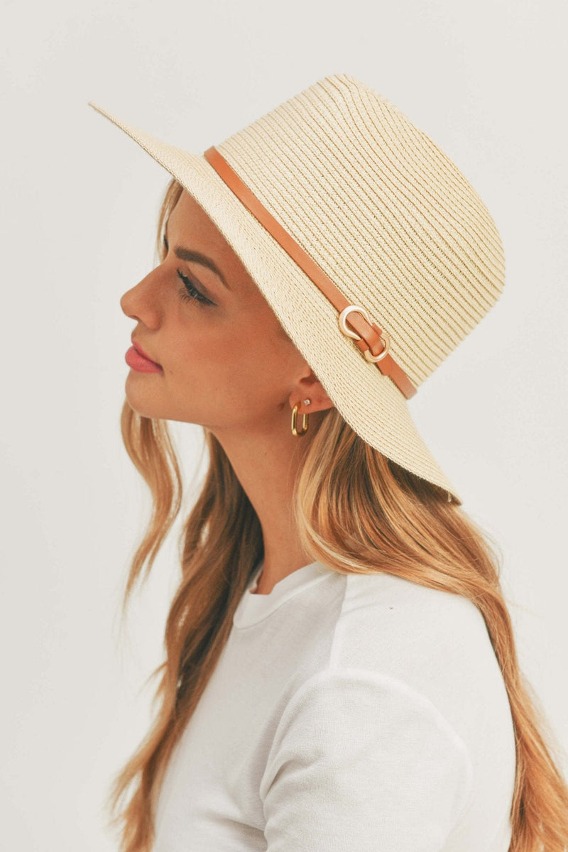 MH0114 PU Leather Band Panama Hat - MiMi Wholesale