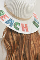 MH0115 Sequin Letter "Beach Bum" Panama Hat - MiMi Wholesale