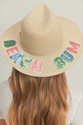MH0115 Sequin Letter "Beach Bum" Panama Hat - MiMi Wholesale