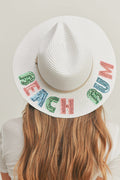 MH0115 Sequin Letter "Beach Bum" Panama Hat - MiMi Wholesale