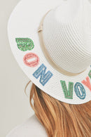 MH0118 Sequin Letter "Bon Voyage" Panama Hat - MiMi Wholesale