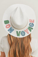 MH0118 Sequin Letter "Bon Voyage" Panama Hat - MiMi Wholesale