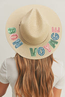 MH0118 Sequin Letter "Bon Voyage" Panama Hat - MiMi Wholesale
