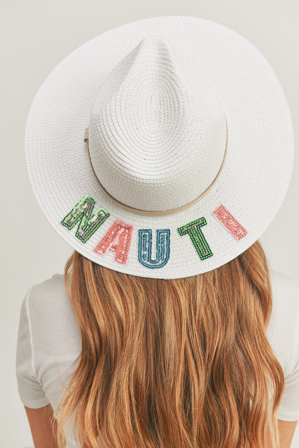 MH0119 Sequin Letter "Nauti" Panama Hat - MiMi Wholesale