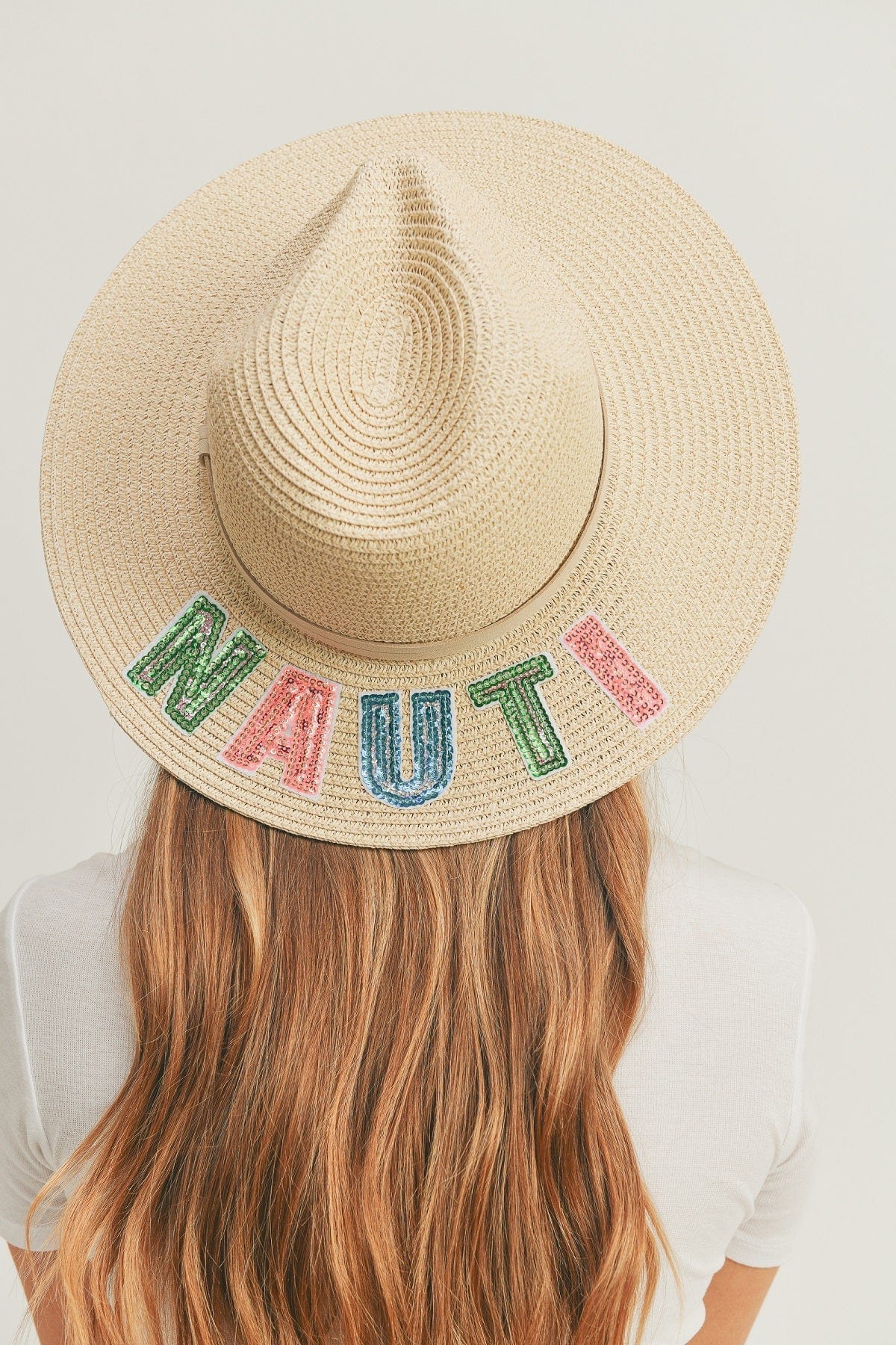 MH0119 Sequin Letter "Nauti" Panama Hat - MiMi Wholesale