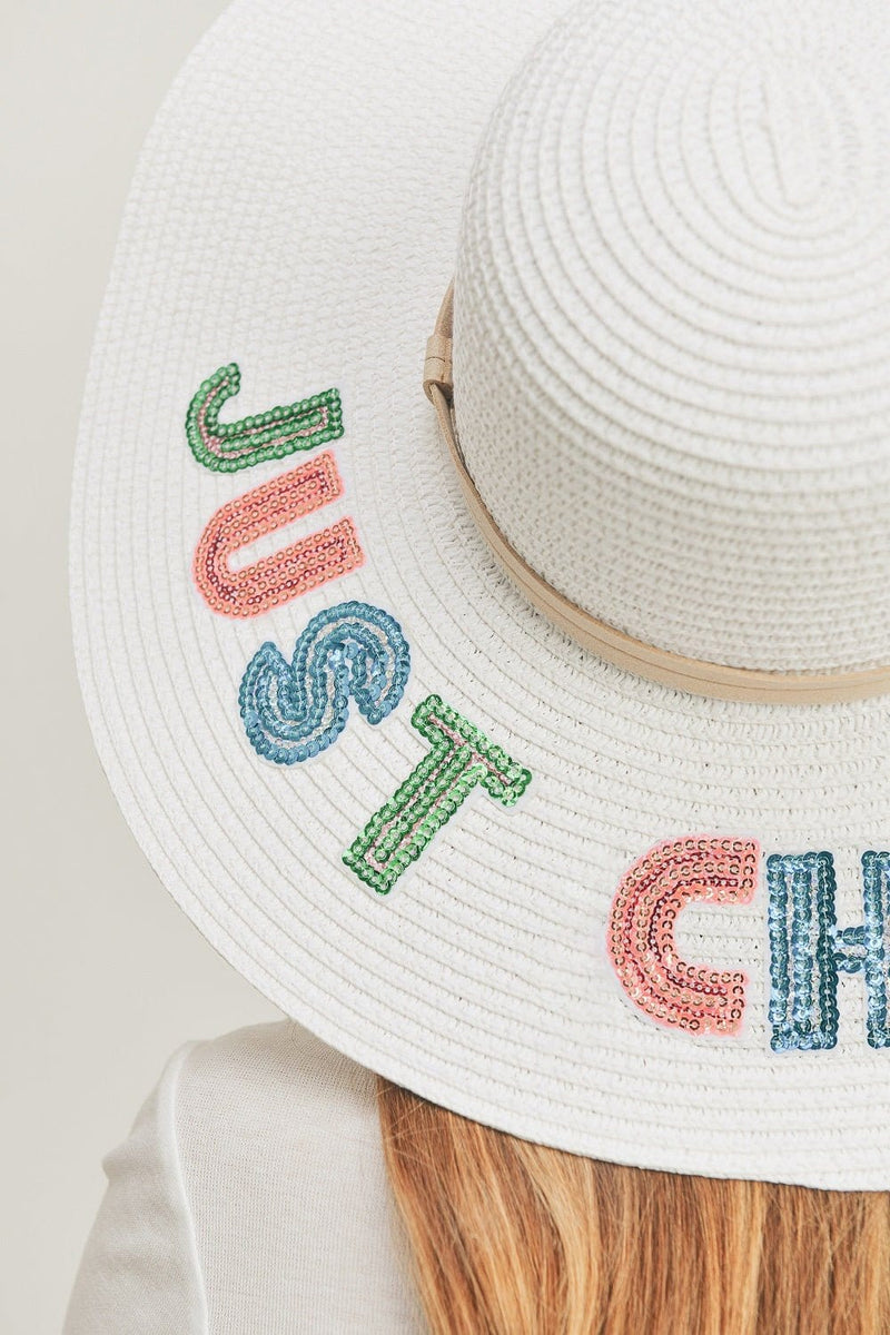 MH0122 Sequin Letter "Just Chill Out" Floppy Hat - MiMi Wholesale