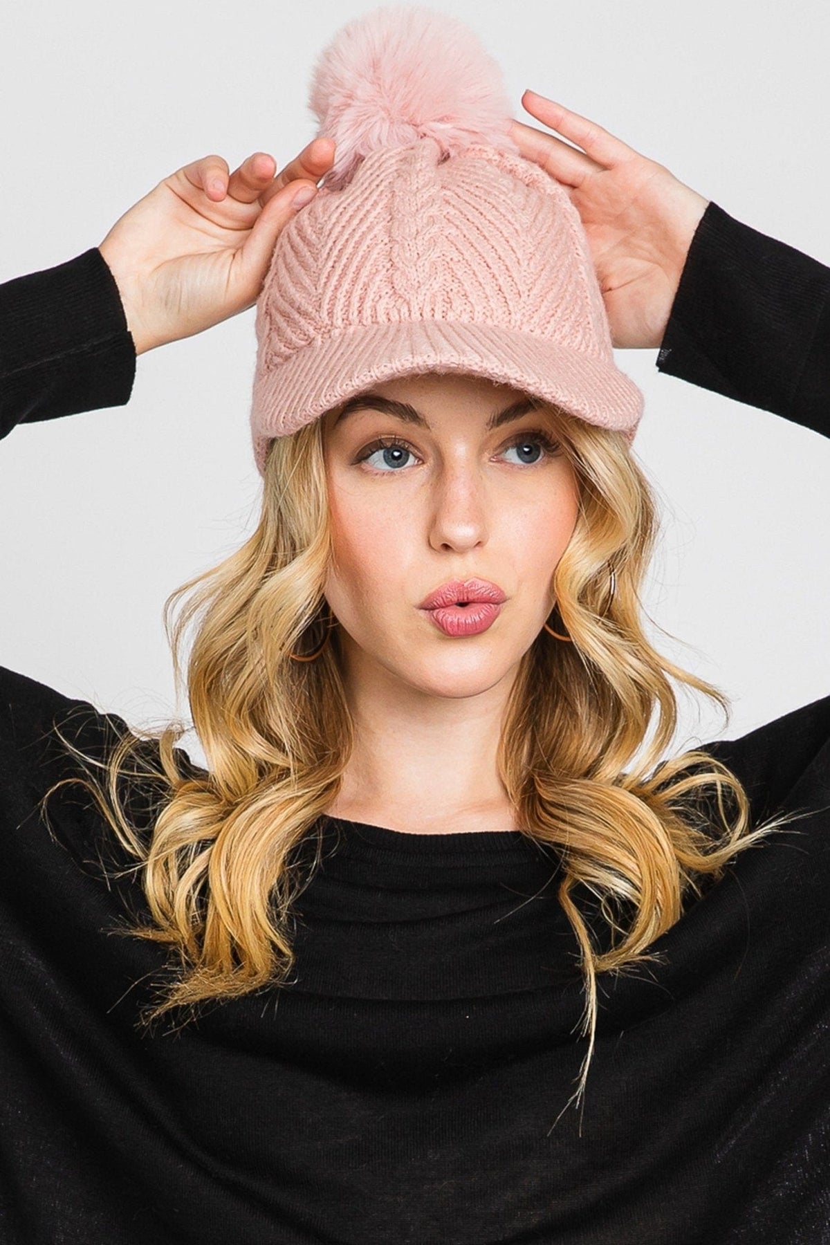 MH0143 Amy Pom Pom Knit Cap - MiMi Wholesale