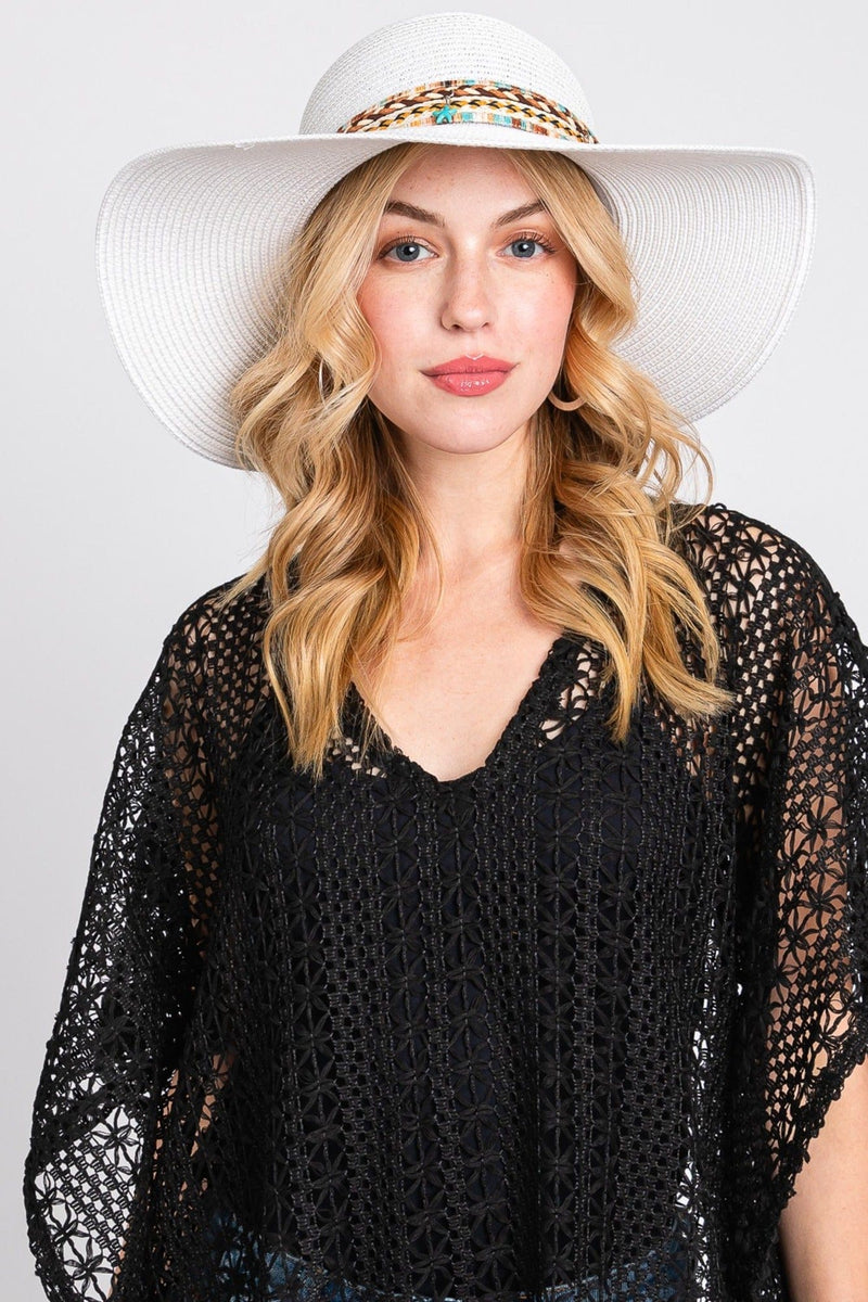 MH0161 Jayda Floppy Straw Hat With Boho/Sealife Band - MiMi Wholesale