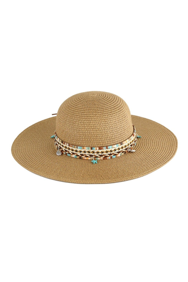 MH0161 Jayda Floppy Straw Hat With Boho/Sealife Band - MiMi Wholesale