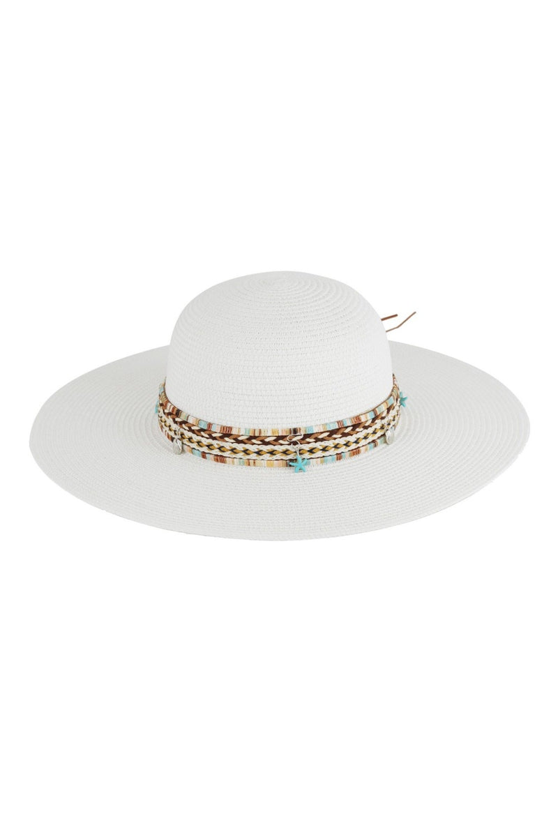 MH0161 Jayda Floppy Straw Hat With Boho/Sealife Band - MiMi Wholesale