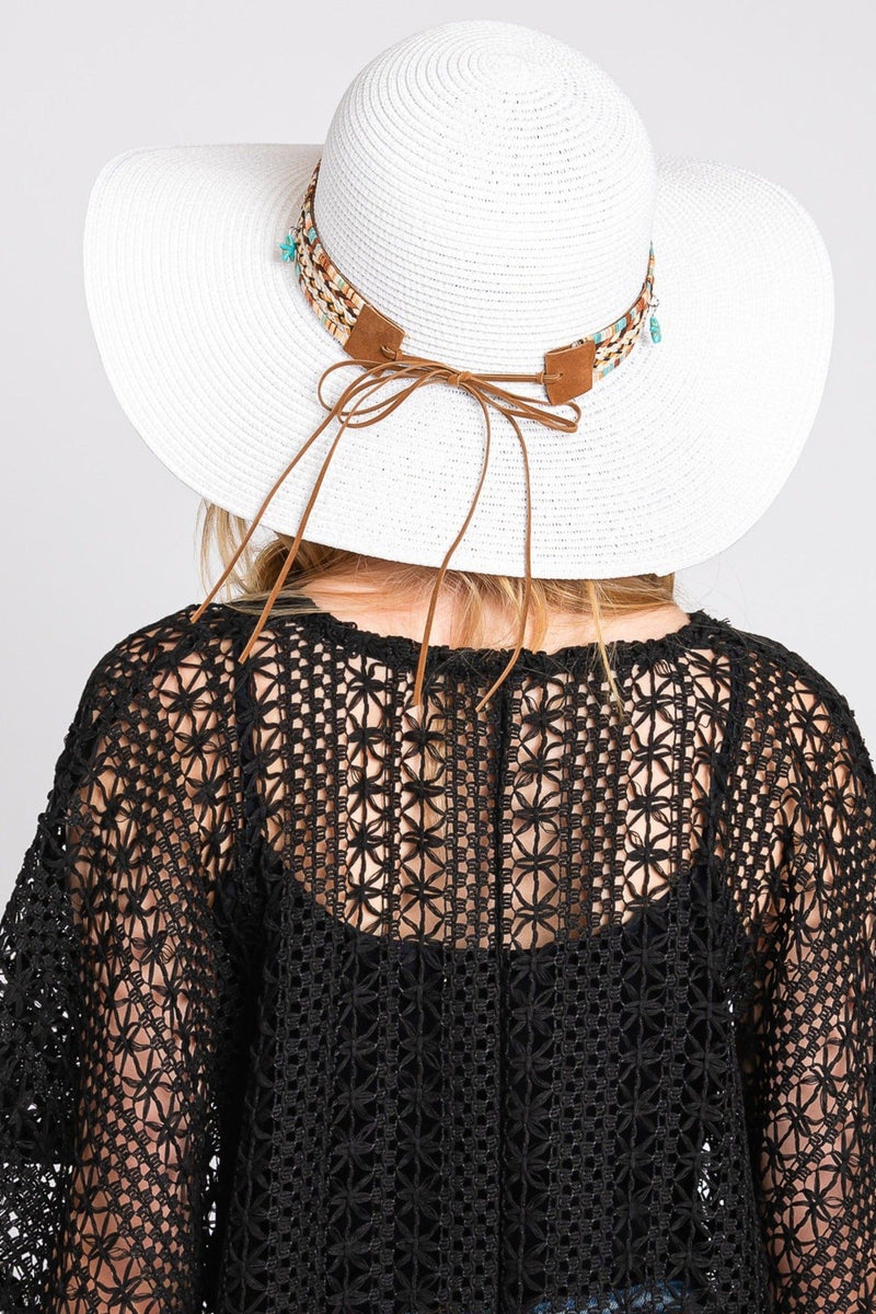 MH0161 Jayda Floppy Straw Hat With Boho/Sealife Band - MiMi Wholesale