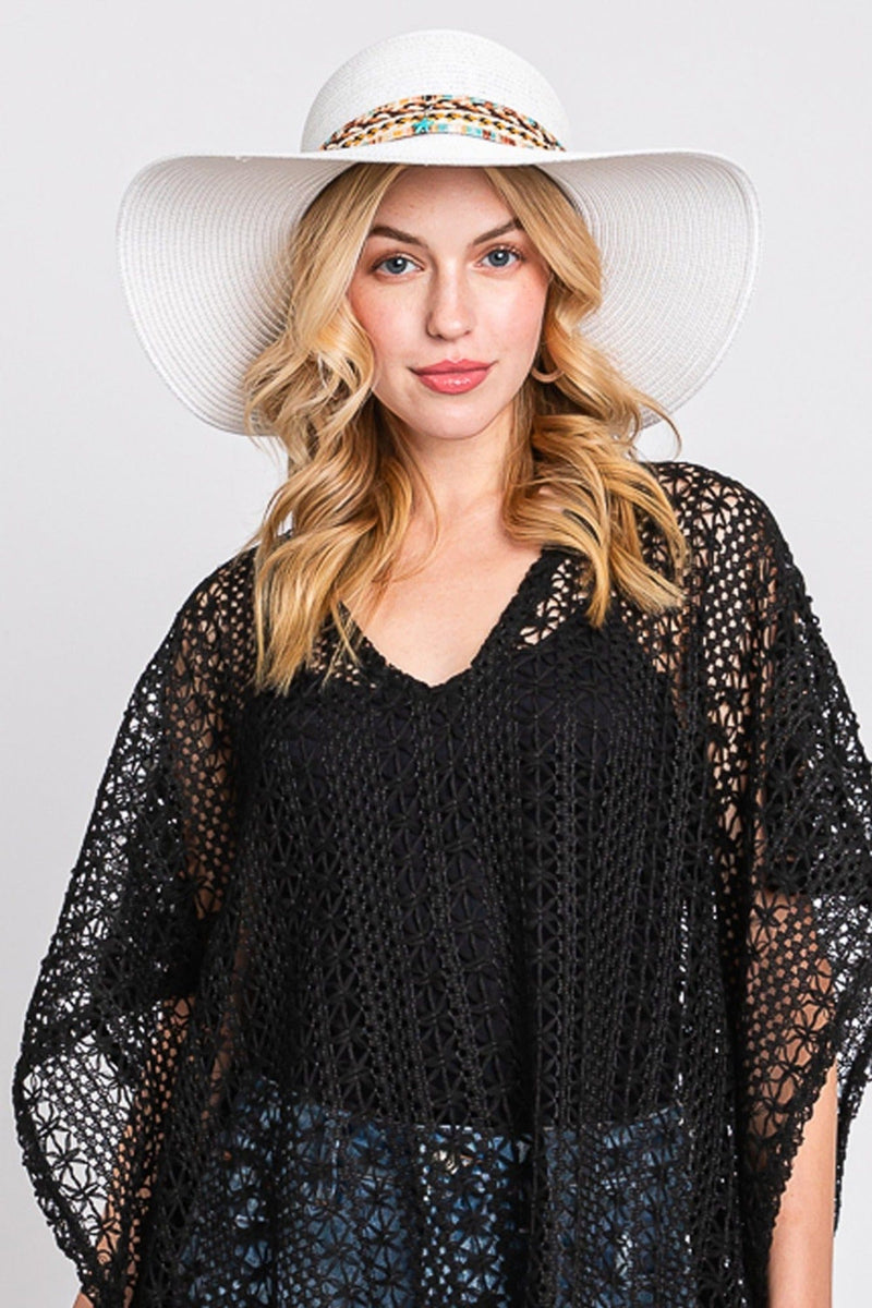 MH0161 Jayda Floppy Straw Hat With Boho/Sealife Band - MiMi Wholesale