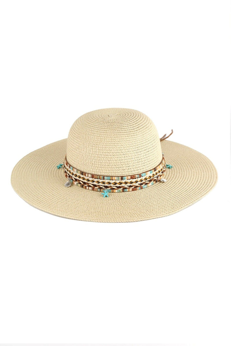 MH0161 Jayda Floppy Straw Hat With Boho/Sealife Band - MiMi Wholesale