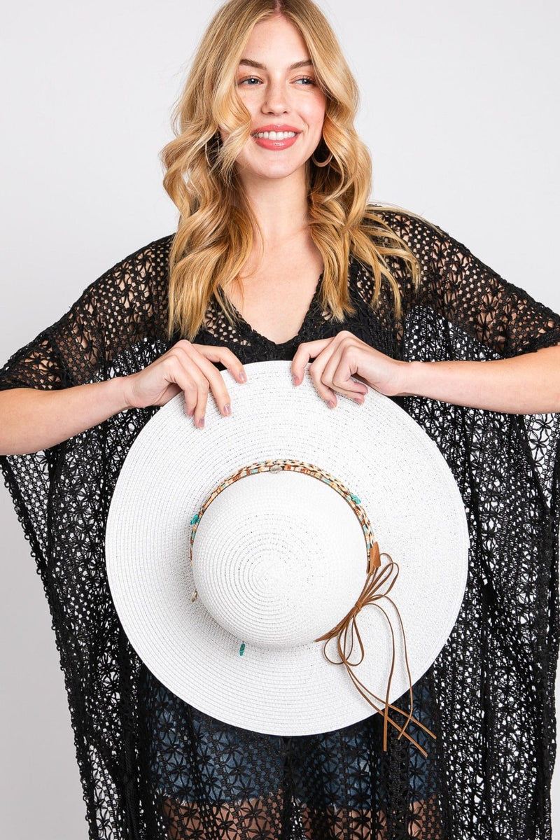 MH0161 Jayda Floppy Straw Hat With Boho/Sealife Band - MiMi Wholesale