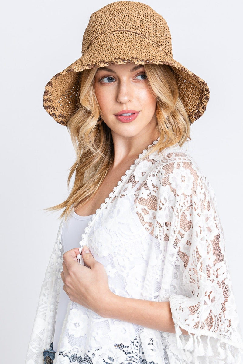 MH0170 Lucia Edge Detailed Straw Bucket Hat - MiMi Wholesale
