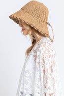 MH0170 Lucia Edge Detailed Straw Bucket Hat - MiMi Wholesale
