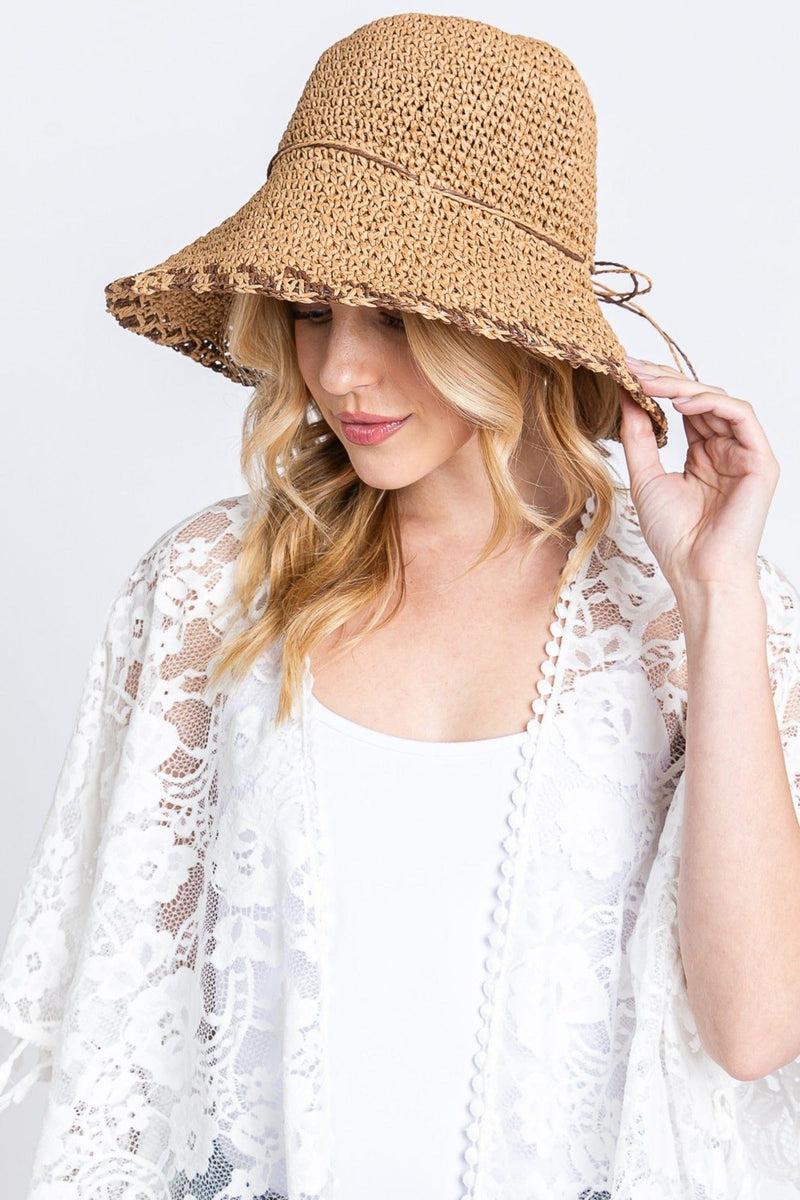 MH0170 Lucia Edge Detailed Straw Bucket Hat - MiMi Wholesale