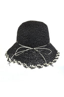 MH0170 Lucia Edge Detailed Straw Bucket Hat - MiMi Wholesale