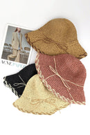 MH0170 Lucia Edge Detailed Straw Bucket Hat - MiMi Wholesale