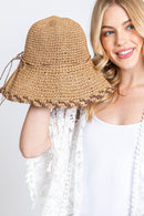 MH0170 Lucia Edge Detailed Straw Bucket Hat - MiMi Wholesale