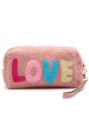 MP0164 COZY TEDDY FUR "LOVE" WRISTLET POUCH - MiMi Wholesale