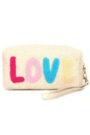 MP0164 COZY TEDDY FUR "LOVE" WRISTLET POUCH - MiMi Wholesale
