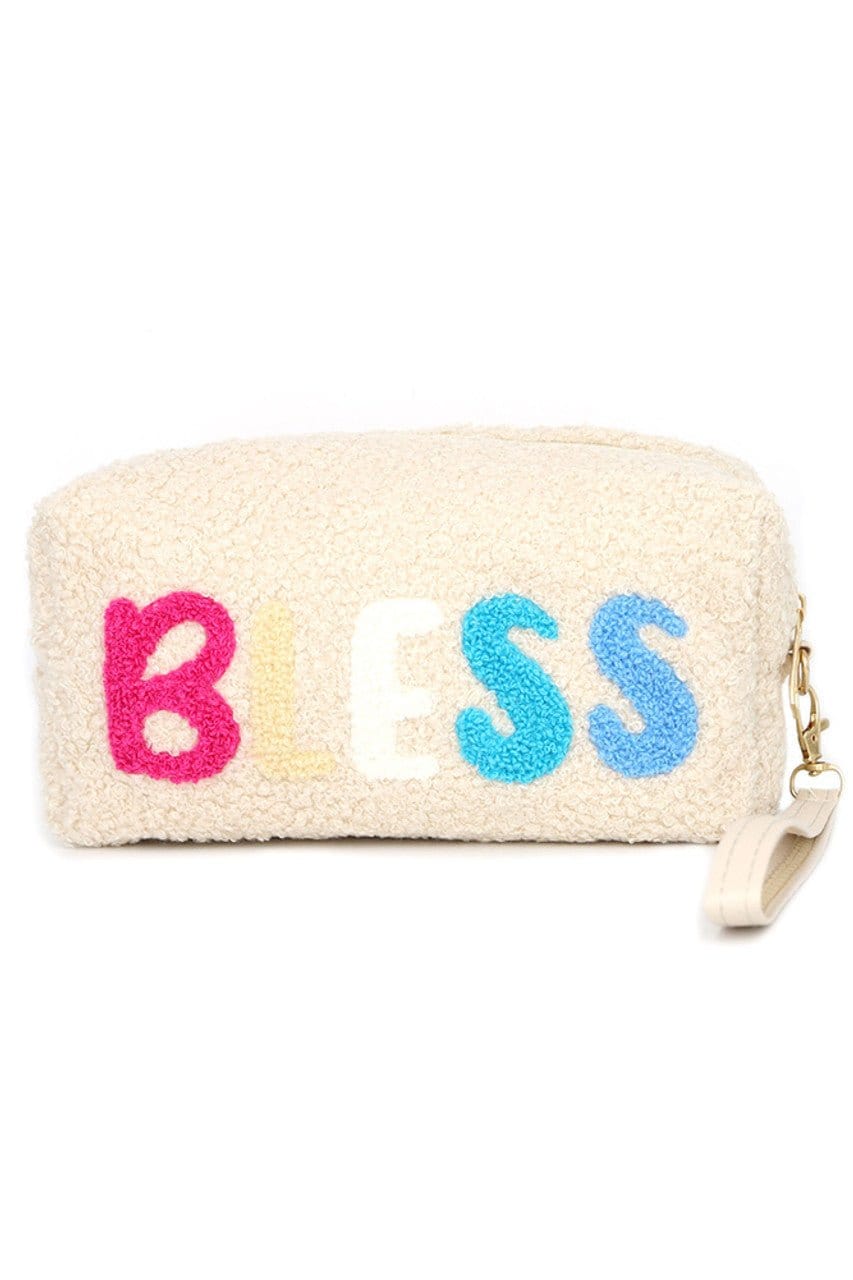 MP0166 COZY TEDDY FUR "BLESS" WRISTLET POUCH - MiMi Wholesale