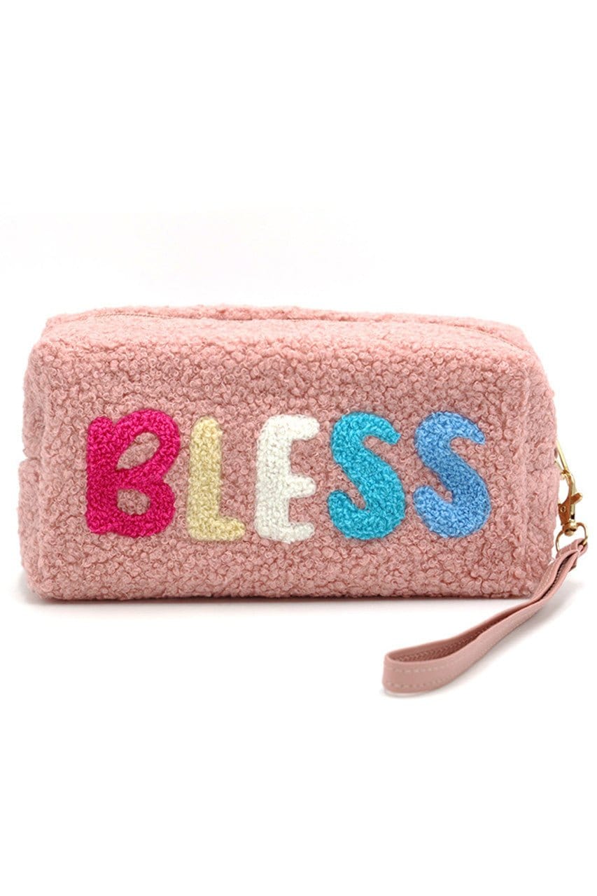MP0166 COZY TEDDY FUR "BLESS" WRISTLET POUCH - MiMi Wholesale